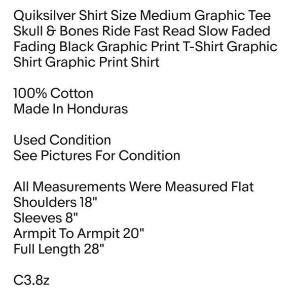 Quiksilver Shirt Size Medium Graphic Tee Skull & Bones Ride Fast Read Slow Faded - Picture 2 of 6